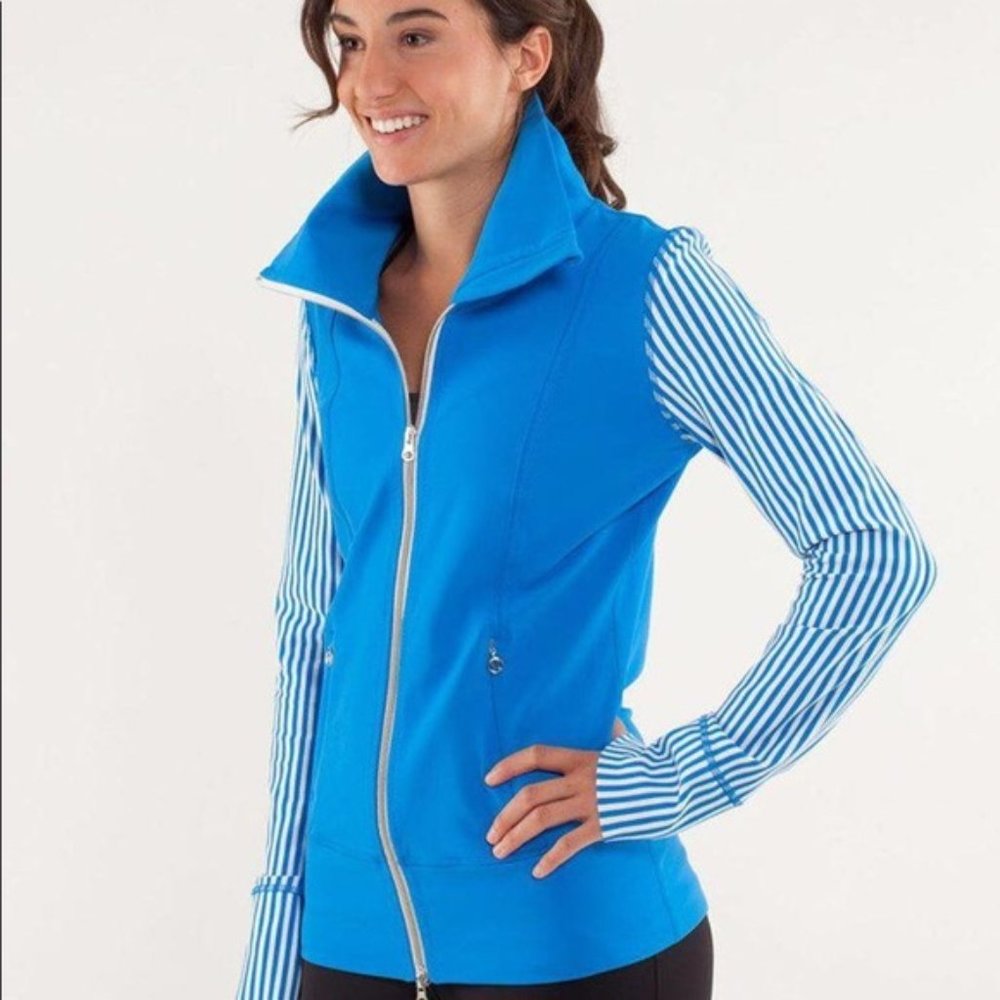 lululemon athletica Blue Zip-Up Jacket with Striped Sleeves